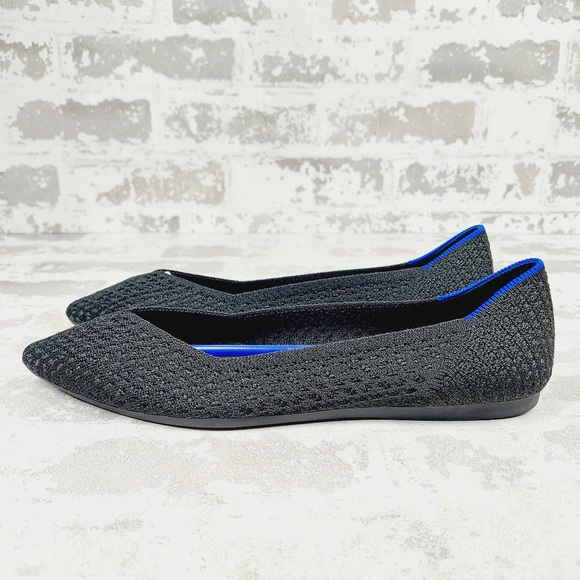New Rothy's The Flat Black Crochet Pointy Toe Slip On Loafers W16